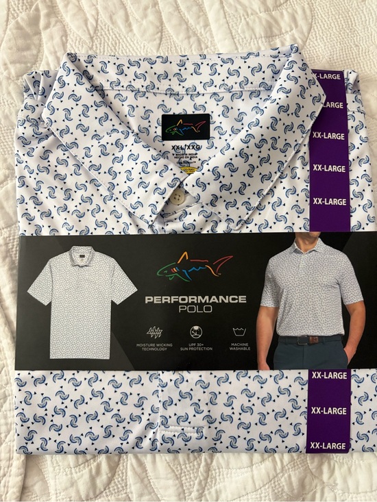 Greg Norman Collection Other - NWT Performance Polo Shirt by Greg Norman — White with Blue Print